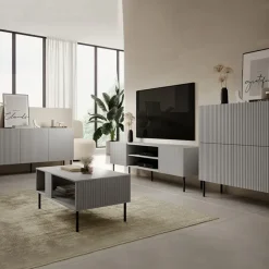 Madia 150x81h cm moderna soggiorno grigio chiaro nero Cadice