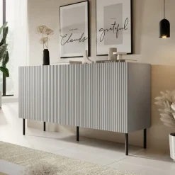 Madia 150x81h cm moderna soggiorno grigio chiaro nero Cadice