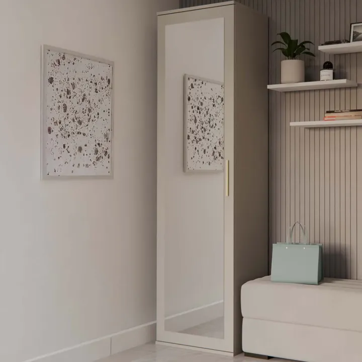 Mobile armadio multiuso ingresso 50x180h cm appendiabiti con specchio beige cashmere Effort
