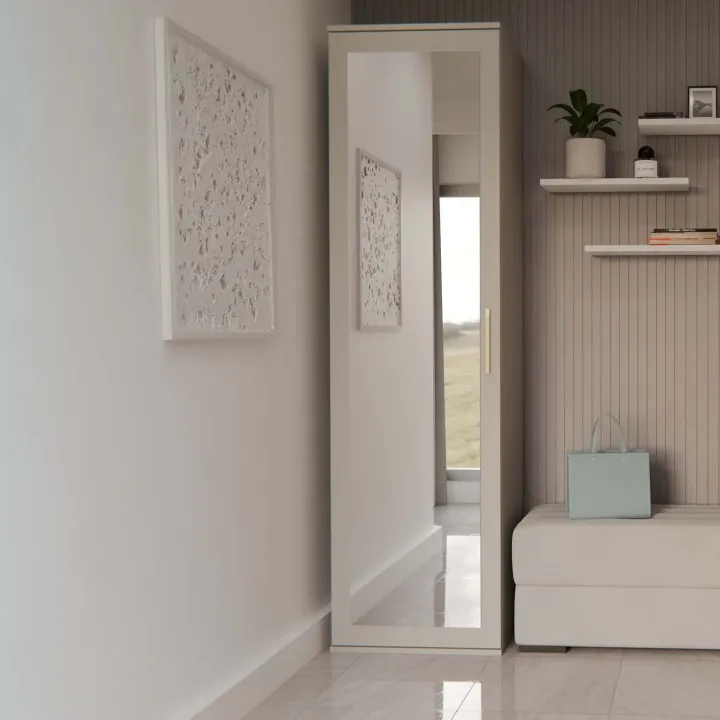 Mobile armadio multiuso ingresso 50x180h cm appendiabiti con specchio beige cashmere Effort