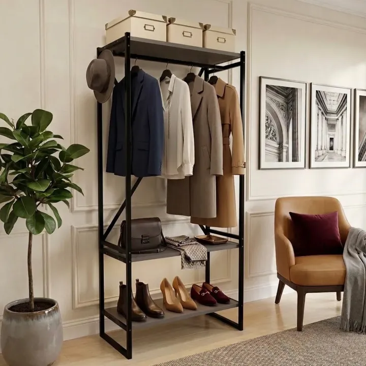 Mobile ingresso appendiabiti 66x160h cm industrial con scarpiera metallo antracite Loft