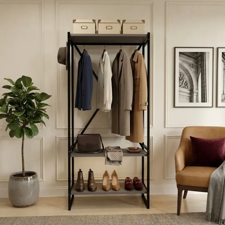 Mobile ingresso appendiabiti 66x160h cm industrial con scarpiera metallo antracite Loft