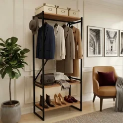 Mobile ingresso appendiabiti 66x160h cm industrial con scarpiera metallo rovere rustico Loft