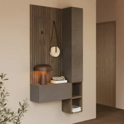 Mobile ingresso consolle 98x196h cm pannello cannettato rovere scuro marrone bronzo Sunset Decor 1002