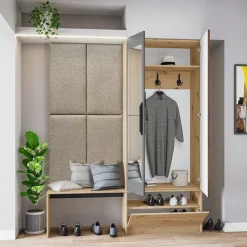 Mobile ingresso reversibile 160x202h cm con specchio scarpiera rovere chiaro Canada