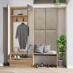 Mobile ingresso reversibile 160x202h cm con specchio scarpiera rovere chiaro Canada