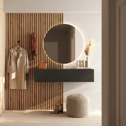 Mobile ingresso sospeso consolle 207x240h cm pannello cannettato ossido rovere chiaro Sunset Decor 1006