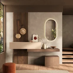 Mobile ingresso sospeso consolle 207x240h cm pannello cannettato beige marrone rovere scuro Sunset Decor 1010