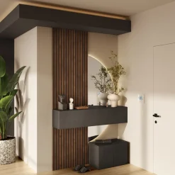 Mobile ingresso sospeso consolle 138x240h cm pannello cannettato ossido rovere scuro Sunset Decor 1019