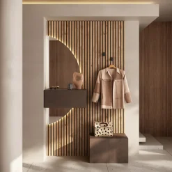 Mobile ingresso sospeso consolle 132x240h cm pannello cannettato marrone rovere chiaro Sunset Decor 1020