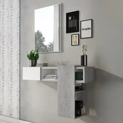 Mobile ingresso sospeso 100x185h cm con specchio bianco cemento Rich Gihome®