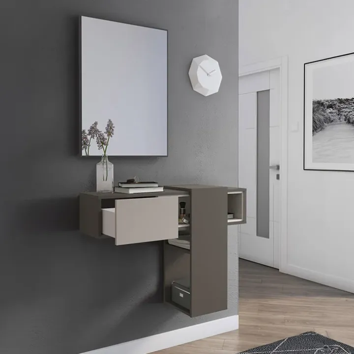 Mobile ingresso sospeso 100x185h cm con specchio beige antracite Rich Gihome®