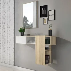 Mobile ingresso sospeso 100x185h cm con specchio bianco rovere Rich Gihome®