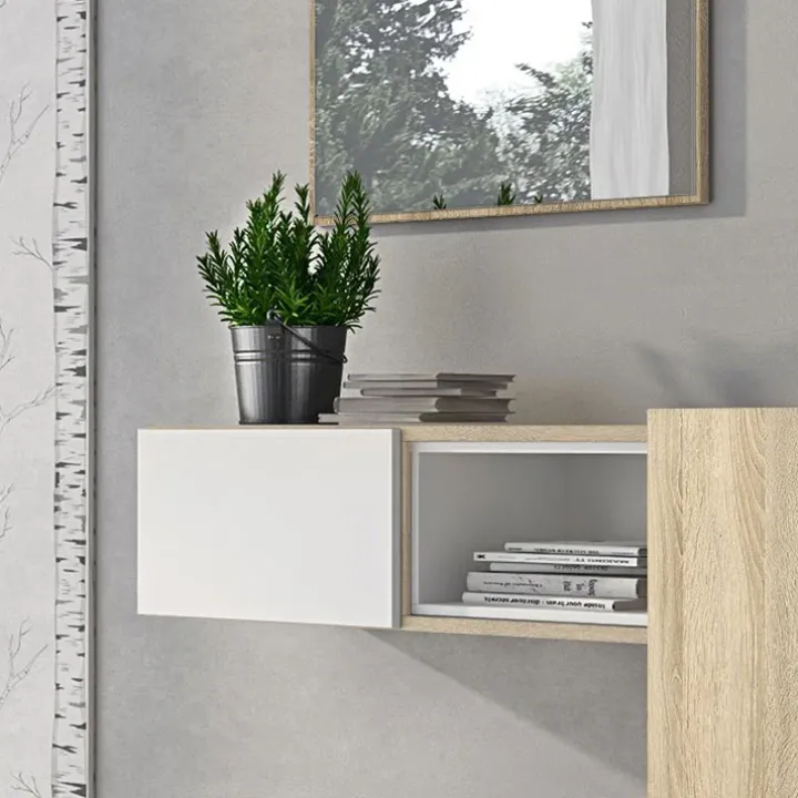 Mobile ingresso sospeso 100x185h cm con specchio bianco rovere Rich Gihome®