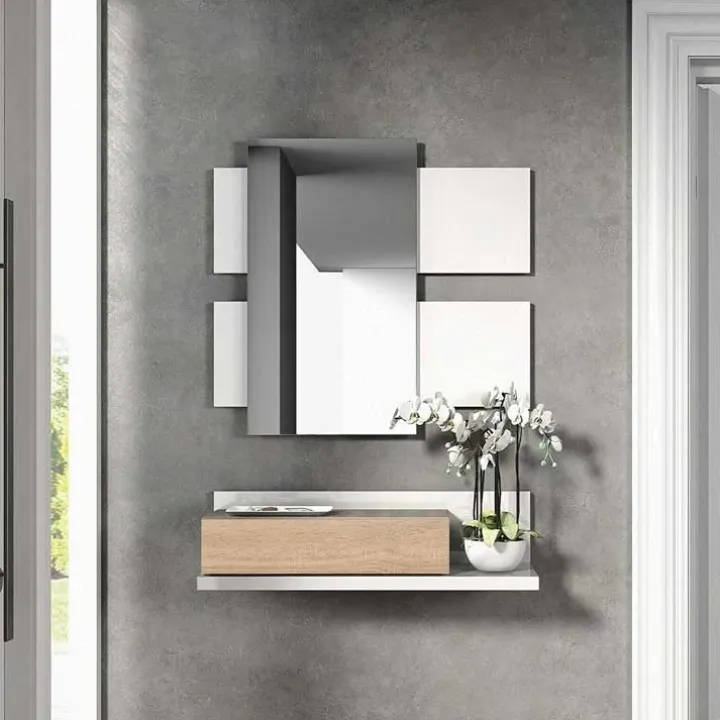 Mobile ingresso sospeso 75x140h cm con specchio bianco rovere Amy Gihome®