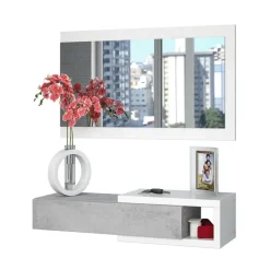 Mobile ingresso sospeso 95x99h cm consolle con specchio bianco cemento Mercury