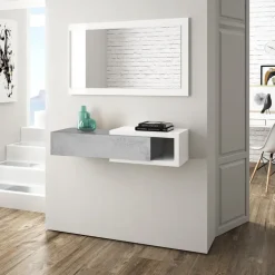 Mobile ingresso sospeso 95x99h cm consolle con specchio bianco cemento Mercury