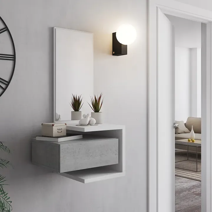 Mobile ingresso sospeso 43x90h cm bianco frassinato e cemento Cliff