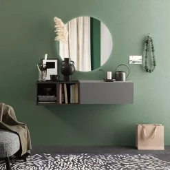 Mobile ingresso sospeso 125x29h cm 1 anta 2 cubotti antracite grigio scuro Sunset 56