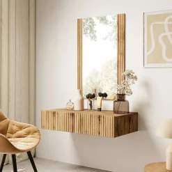 Mobile ingresso sospeso 80x97h cm con specchio cannettato quercia Essence
