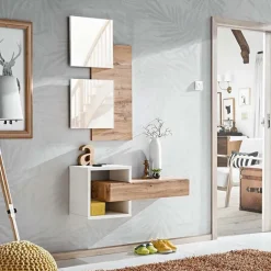 Mobile ingresso sospeso 100x160h cm con specchio rovere bianco Dante 2 Gihome®