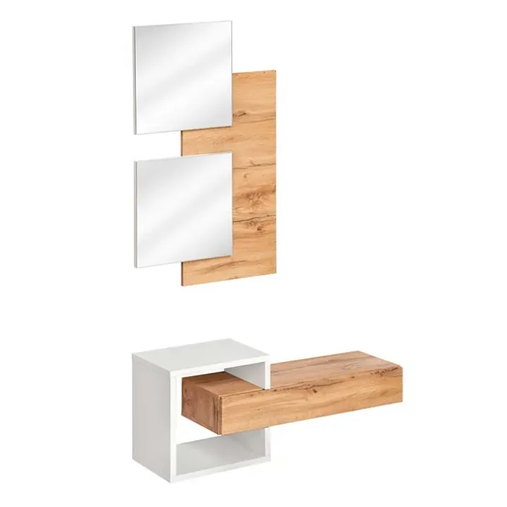 Mobile ingresso sospeso 100x160h cm con specchio rovere bianco Dante 2 Gihome®