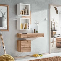 Mobile ingresso sospeso 100x165h cm rovere opaco bianco Dante 3 Gihome®