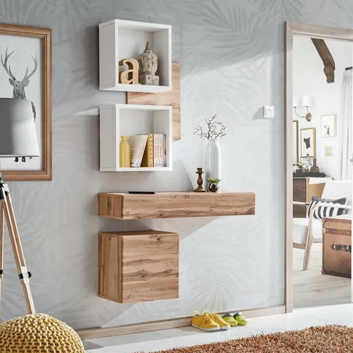 Mobile ingresso sospeso 100x165h cm rovere opaco bianco Dante 3 Gihome®