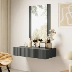 Mobile ingresso sospeso 80x97h cm con specchio cannettato antracite Essence