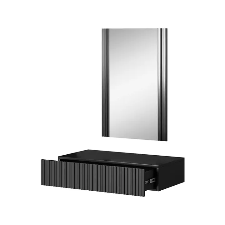 Mobile ingresso sospeso 80x97h cm con specchio cannettato antracite Essence