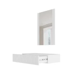 Mobile ingresso sospeso 80x97 h cm con specchio cannettato bianco Essence