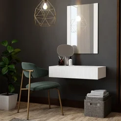 Mobile ingresso sospeso 80x97 h cm con specchio cannettato bianco Essence