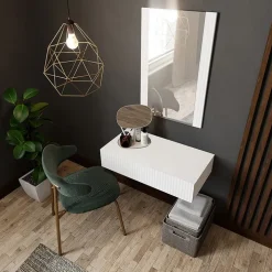 Mobile ingresso sospeso 80x97 h cm con specchio cannettato bianco Essence