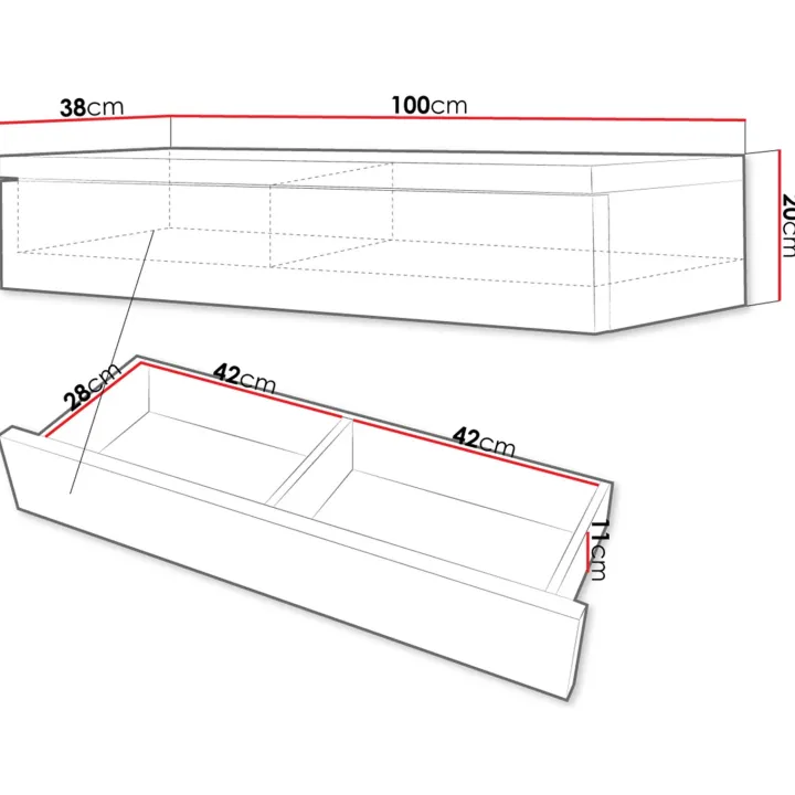 Mobile ingresso sospeso 100x20h cm con cassetto bianco Magnolia