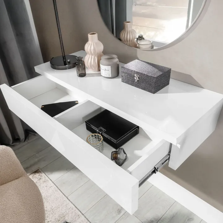 Mobile ingresso sospeso 100x20h cm con cassetto bianco Magnolia