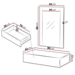 Mobile ingresso sospeso 80x97h h cm 1 cassetto con specchio noce cannettato Gabiot