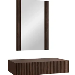 Mobile ingresso sospeso 80x97h h cm 1 cassetto con specchio noce cannettato Gabiot