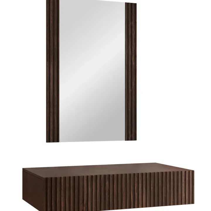 Mobile ingresso sospeso 80x97h h cm 1 cassetto con specchio noce cannettato Gabiot