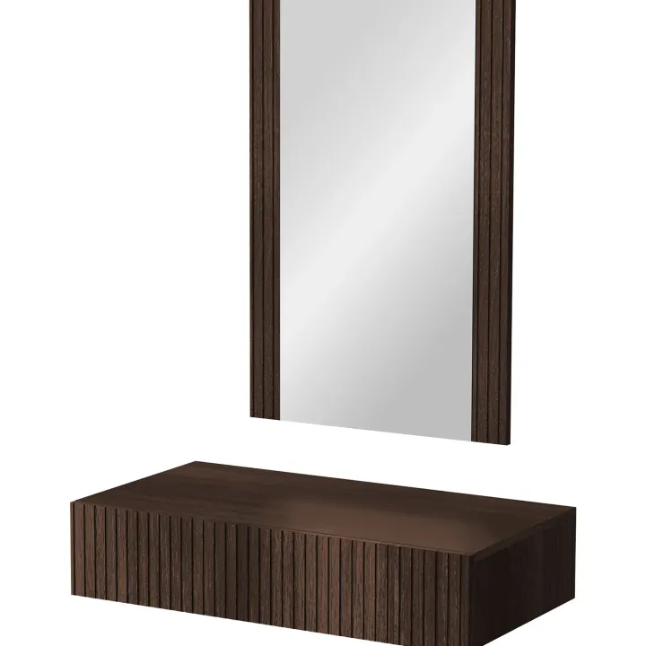 Mobile ingresso sospeso 80x97h h cm 1 cassetto con specchio noce cannettato Gabiot