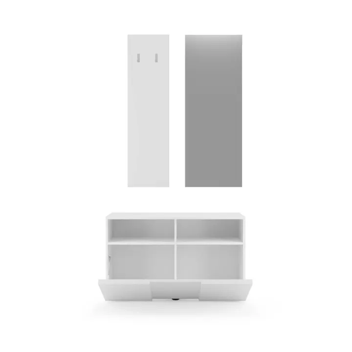 Mobile ingresso 91x190h cm 1 anta con appendiabiti da parete e specchio bianco lucido Obsession