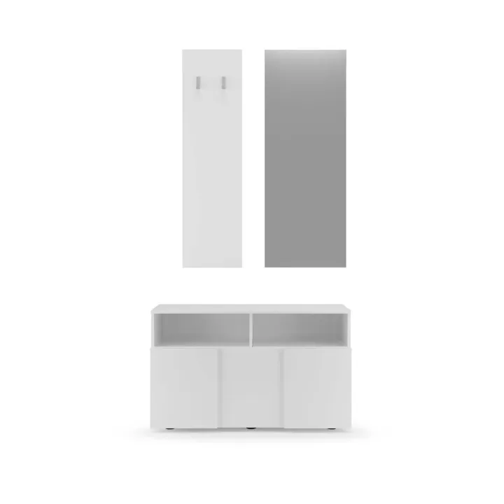 Mobile ingresso 91x190h cm 1 anta con appendiabiti da parete e specchio bianco lucido Obsession