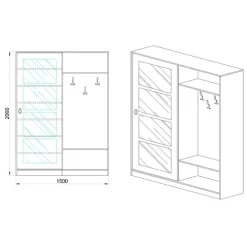 Mobile ingresso 150x200h cm anta scorrevole e specchio rovere naturale Sajama