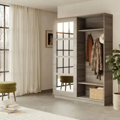 Mobile ingresso 150x200h cm anta scorrevole e specchio rovere naturale Sajama
