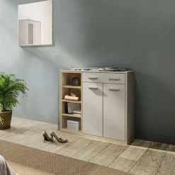 Mobile ingresso 80x83h cm 2 ante 1 cassetto rovere rovere naturale beige satinato Kenya