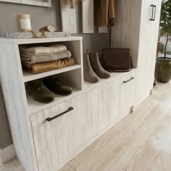 Mobile ingresso 155x190h cm appendiabiti scarpiera con specchio bianco frassinato Atlanta