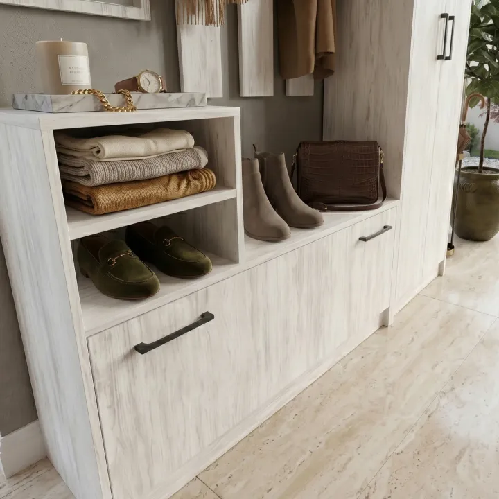 Mobile ingresso 155x190h cm appendiabiti scarpiera con specchio bianco frassinato Atlanta