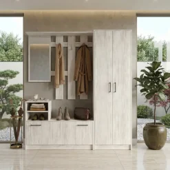 Mobile ingresso 155x190h cm appendiabiti scarpiera con specchio bianco frassinato Atlanta