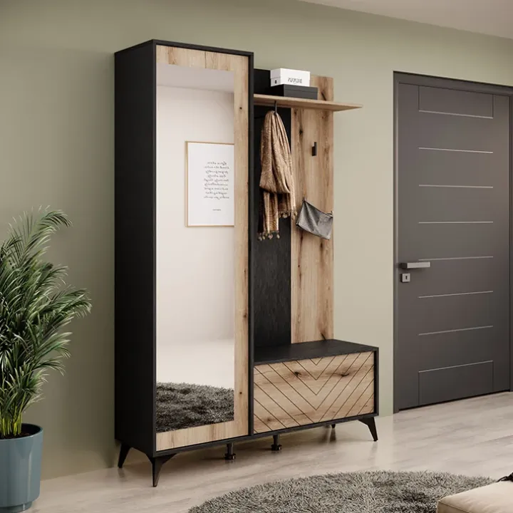 Mobile ingresso 135x197h cm appendiabiti quercia nero Becca