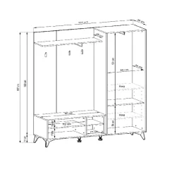 Mobile ingresso 135x197h cm appendiabiti quercia nero Becca