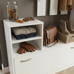 Mobile ingresso 155x190h cm appendiabiti scarpiera con specchio bianco lucido Atlanta